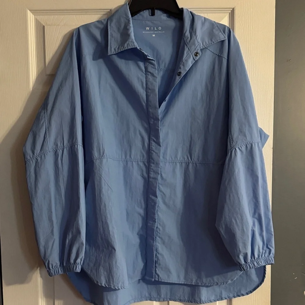 Wilo Light Blue Over-Sized Windbreaker Shacket